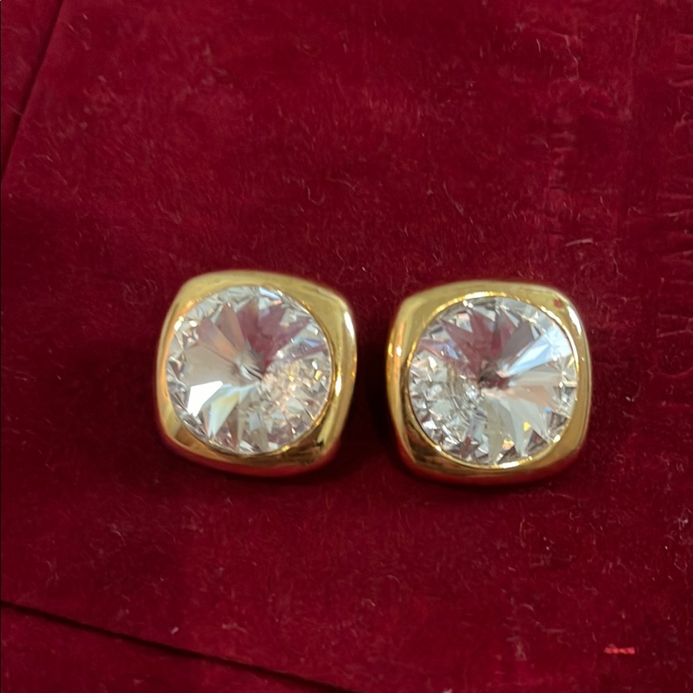 Gold and Silver Cushion-Cut Crystal Earrings - Picture 6 of 6